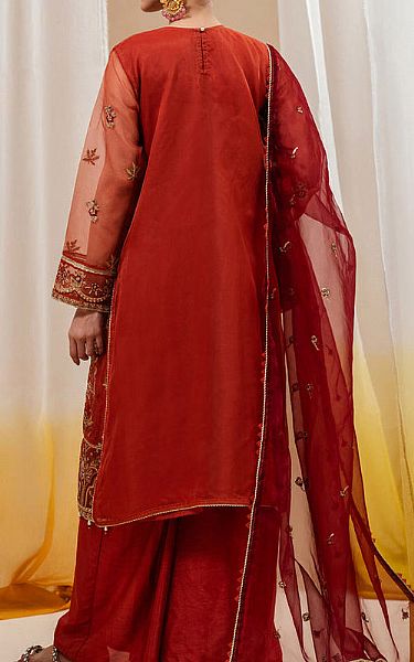Beechtree Flame Red Organza Suit | Pakistani Embroidered Chiffon Dresses- Image 2