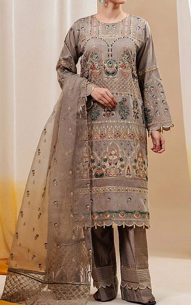 Beechtree Grey Organza Suit | Pakistani Lawn Suits- Image 1