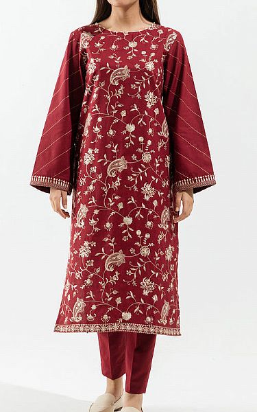 Beechtree Maroon Khaddar Suit (2 Pcs) | Pakistani Winter Dresses- Image 1