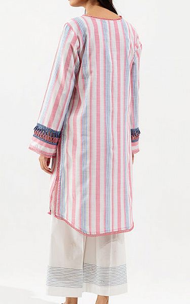 Beechtree Off-white/Pink Yarn Dyed Kurti | Pakistani Winter Dresses- Image 2
