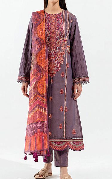 Beechtree Mauve/Orange Cambric Suit | Pakistani Winter Dresses- Image 1