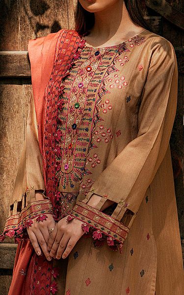 Beechtree Beige Khaddar Suit | Pakistani Dresses in USA- Image 2