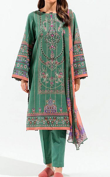 Beechtree Emerald Green Khaddar Suit | Pakistani Winter Dresses- Image 1