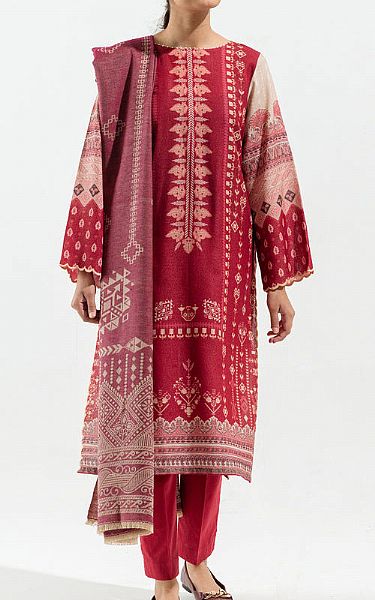 Beechtree Ruby Red Khaddar Suit | Pakistani Winter Dresses- Image 1