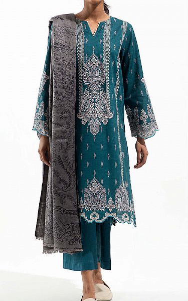 Beechtree Teal Khaddar Suit | Pakistani Winter Dresses- Image 1