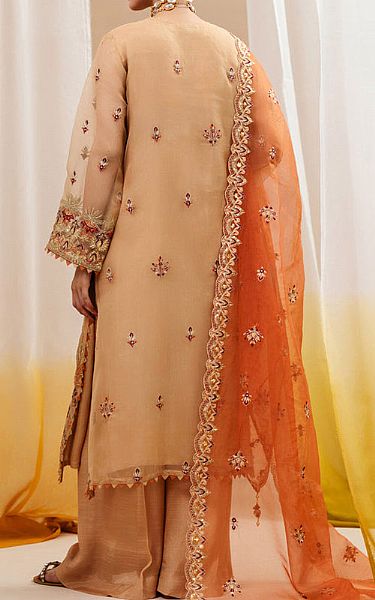 Beechtree Ivory/Peach Organza Suit | Pakistani Embroidered Chiffon Dresses- Image 2