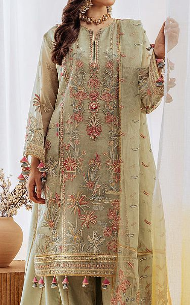 Beechtree Pistachio Green Organza Suit | Pakistani Embroidered Chiffon Dresses- Image 2