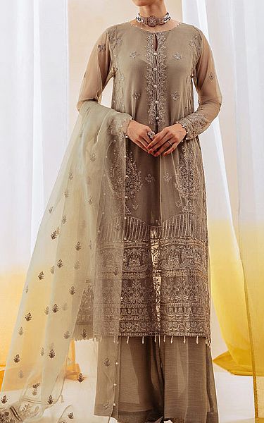 Beechtree Grey Organza Suit | Pakistani Embroidered Chiffon Dresses- Image 1
