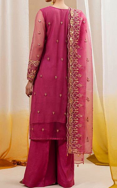 Beechtree Fuchsia Pink Organza Suit | Pakistani Embroidered Chiffon Dresses- Image 2