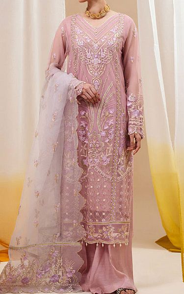 Beechtree Baby Pink Organza Suit | Pakistani Embroidered Chiffon Dresses- Image 1