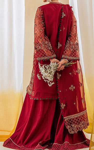 Beechtree Scarlet Organza Suit | Pakistani Embroidered Chiffon Dresses- Image 2
