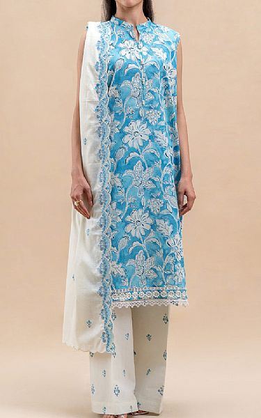 Beechtree Turquoise/Off White Lawn Suit | Pakistani Lawn Dress in USA- Image 1