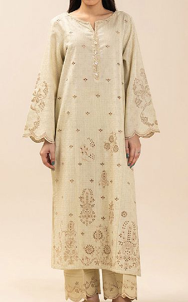 Beechtree Beige Jacquard Suit (2 pcs) | Pakistani Lawn Dress in USA- Image 1