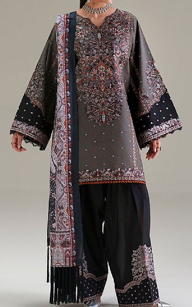 Bin Ilyas Grey/Black Lawn Suit | Pakistani Lawn Dress in USA- Image 1