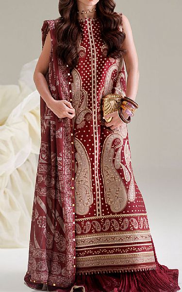 Bin Ilyas Maroon Lawn Suit | Pakistani Lawn Dress in USA- Image 1