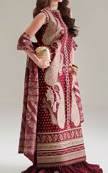 Bin Ilyas Maroon Lawn Suit | Pakistani Lawn Dress in USA- Image 2