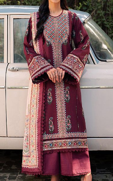 Bin Ilyas Wine Berry Khaddar Suit | Pakistani Winter Dresses in USA- Image 1