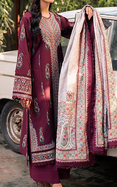 Bin Ilyas Wine Berry Khaddar Suit | Pakistani Winter Dresses in USA- Image 2