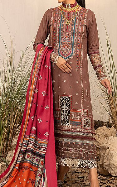 Bin Ilyas Rose Taupe Dobbi Suit | Pakistani Winter Dresses- Image 1