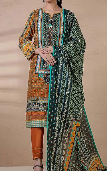 Safety Orange Khaddar Suit | Bonanza Pakistani Winter Dresses