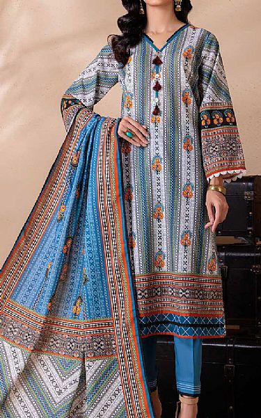 Bonanza White/Turquoise Khaddar Suit | Pakistani Winter Dresses- Image 1