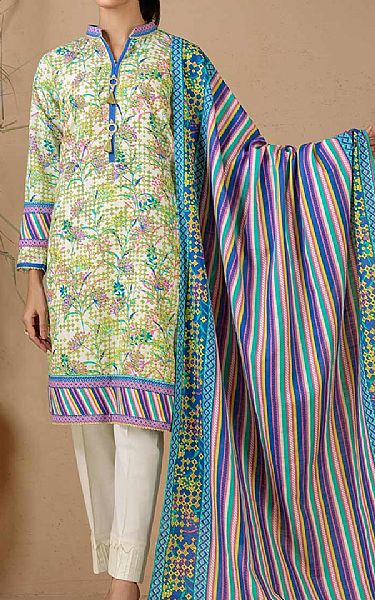 Bonanza Off-white/Apple Green Khaddar Suit (2 Pcs) | Pakistani Dresses in USA- Image 1