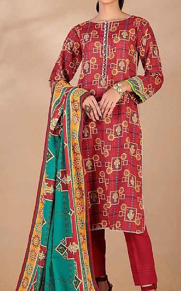 Bonanza Red Khaddar Suit | Pakistani Winter Dresses- Image 1