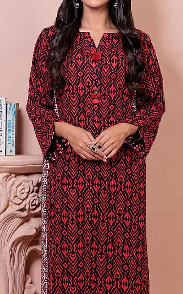 Bonanza Red/Black Khaddar Suit (2 Pcs) | Pakistani Winter Dresses- Image 2