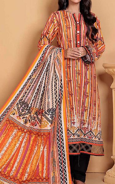 Bonanza Orange/White Khaddar Suit (2 Pcs) | Pakistani Dresses in USA- Image 1