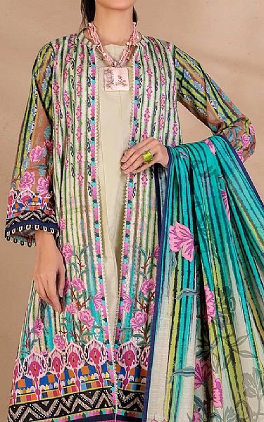 Bonanza Off-white/Turquoise Khaddar Suit (2 Pcs) | Pakistani Winter Dresses- Image 2