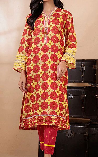 Bonanza Red/Yellow Khaddar Suit (2 Pcs) | Pakistani Winter Dresses- Image 1