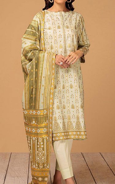 Bonanza Off White/Olive Lawn Suit | Pakistani Lawn Suits- Image 1