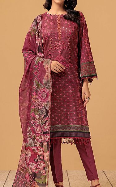Bonanza Wine Red Lawn Suit | Pakistani Lawn Suits- Image 1