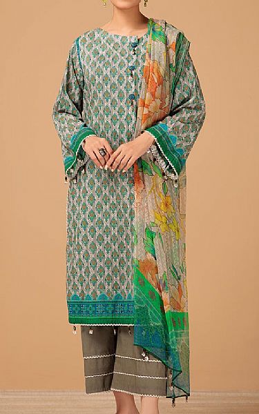 Bonanza Grey/Green Lawn Suit | Pakistani Lawn Suits- Image 1
