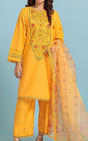 Bonanza Golden Yellow Cambric Suit | Pakistani Lawn Dress in USA- Image 1