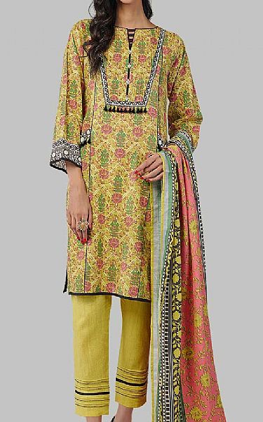 Bonanza Lime Yellow Khaddar Suit | Pakistani Dresses in USA- Image 1