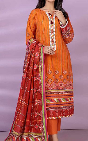 Bonanza Safety Orange Khaddar Suit | Pakistani Dresses in USA- Image 1