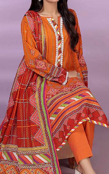 Bonanza Safety Orange Khaddar Suit | Pakistani Dresses in USA- Image 2