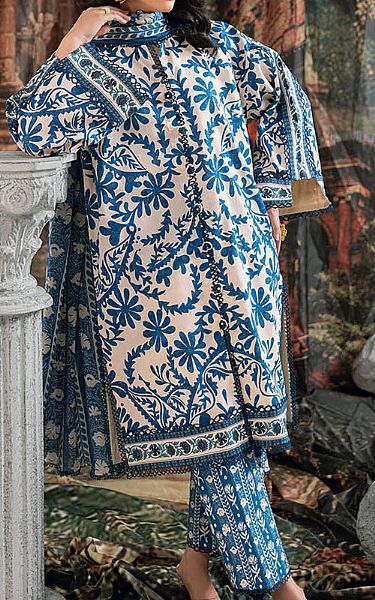 Bonanza White/Blue Lawn Suit | Pakistani Lawn Dress in USA- Image 1