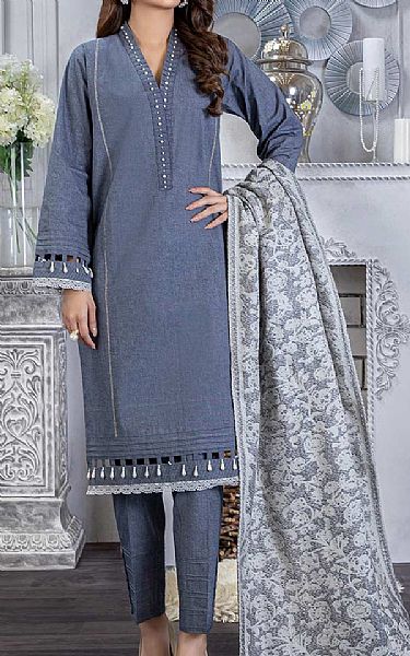 Bonanza Cornflower Blue Yarn Dyed Suit | Pakistani Dresses in USA- Image 1