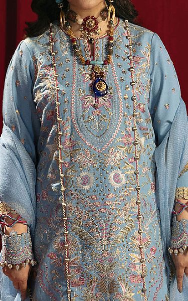Bonanza Light Blue Silk Suit | Pakistani Embroidered Chiffon Dresses USA- Image 3