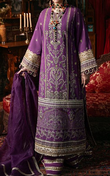 Bonanza Purple Silk Suit | Pakistani Embroidered Chiffon Dresses USA- Image 1