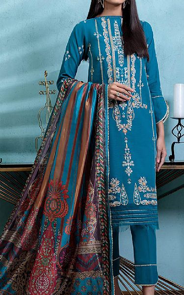 Bonanza Dark Turquoise Khaddar Suit | Pakistani Winter Dresses- Image 1