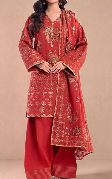 Bonanza Dull Red Jacquard Suit | Pakistani Lawn Dress in USA- Image 1