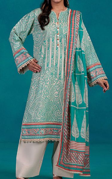 Bonanza Off White/Sea Green Lawn Suit (2 pcs) | Pakistani Lawn Dress in USA- Image 1
