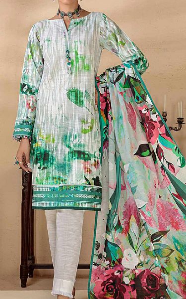 Bonanza Off-white/Green Khaddar Suit | Pakistani Dresses in USA- Image 1