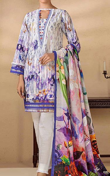 Bonanza Off-white/Indigo Khaddar Suit | Pakistani Dresses in USA- Image 1