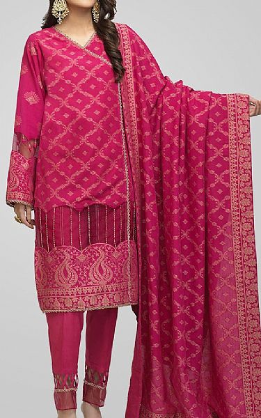 Bonanza Shocking  Pink Jacquard Suit | Pakistani Dresses in USA- Image 1