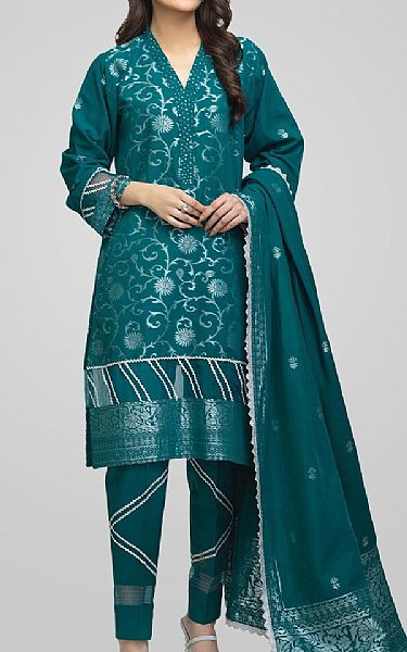 Teal Jacquard Suit | Pakistani Dresses in USA