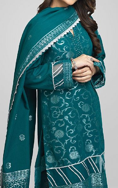 Teal Jacquard Suit | Pakistani Dresses in USA